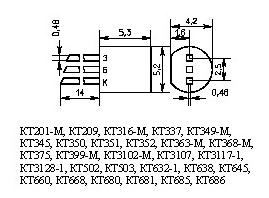 Цоколевка транзистора КТ3102ЕМ NPN_20В_0.2А_300МГц - "ПЭГ"